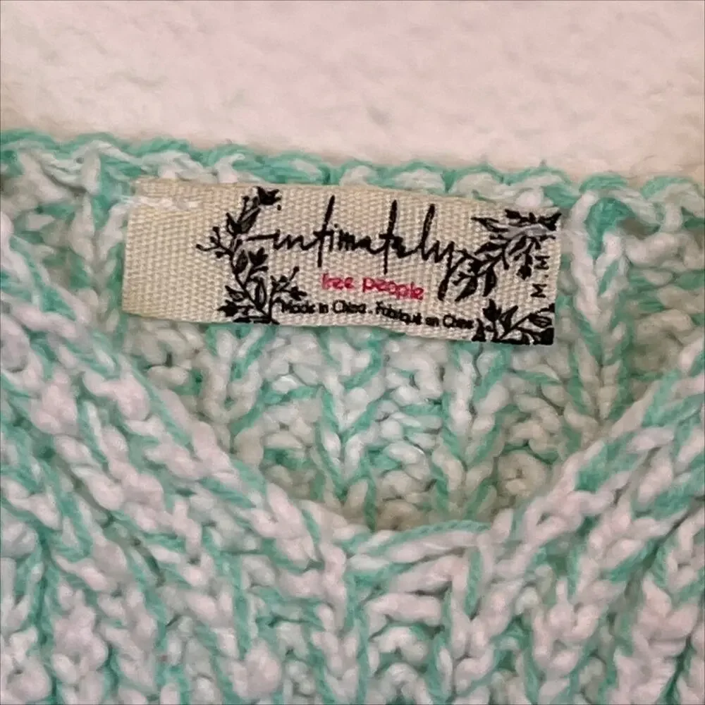 NWOT Free People Here All Day Brami Knit Top Medium Blue White - Picture 5 of 10